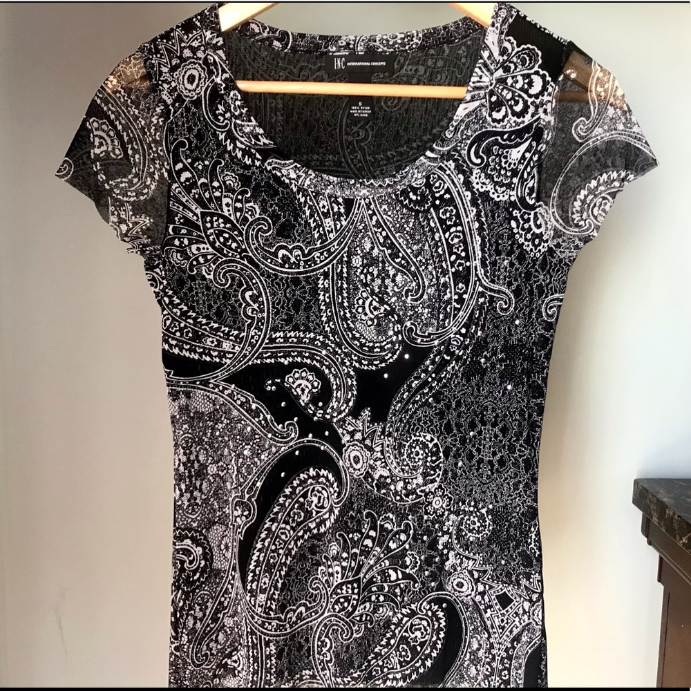 INC Black and White Paisley Blouse